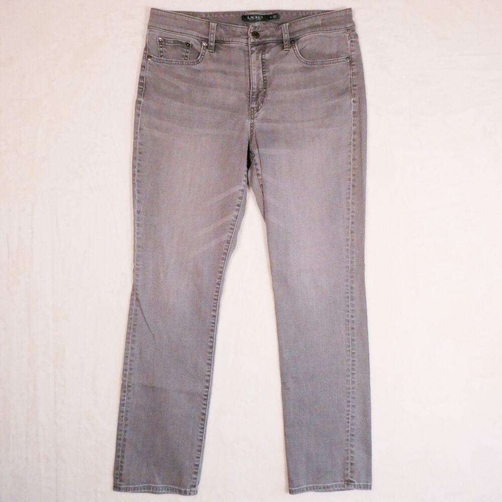 Lauren Ralph Lauren Premier Grey Midrise Straight Leg Jeans Sz 12 Classic Denim